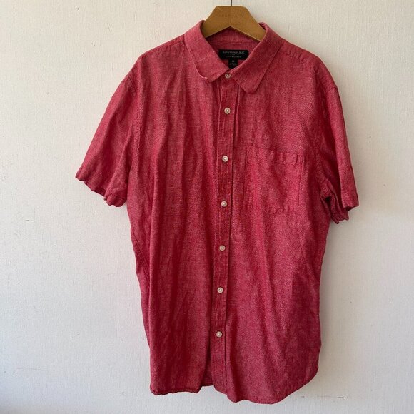 Banana Republic Standard Fit Shirt Mens Medium Red Linen Blend Button Front - Picture 1 of 5
